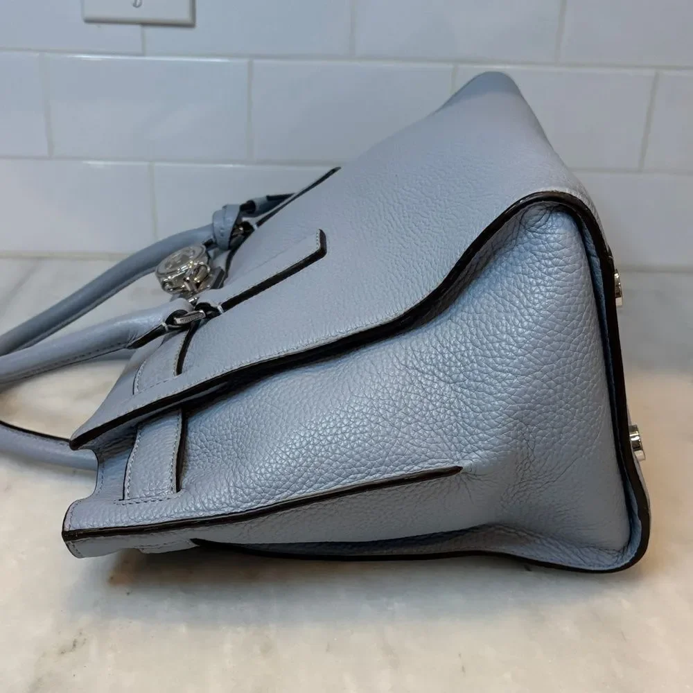 Michael Kors Bag Purse Handbag Leather Hamilton Blue Pebbled Convertible Satchel